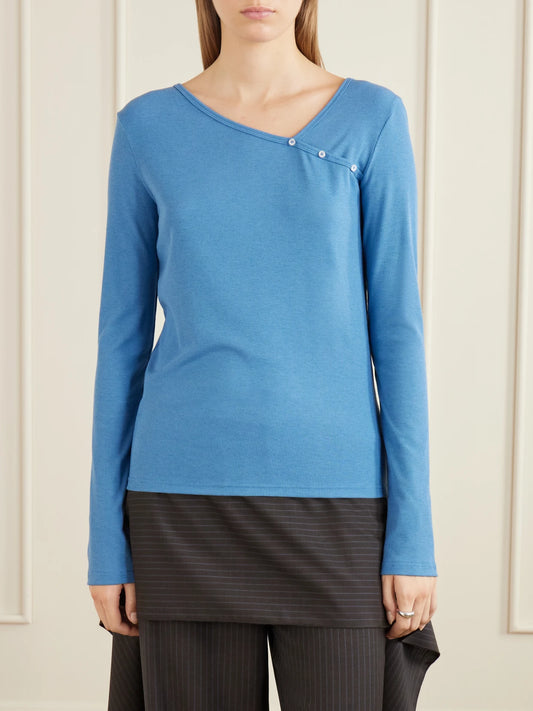 Deiji Studios Button-detail Ribbed Lyocell And Wool-blend T-shirt