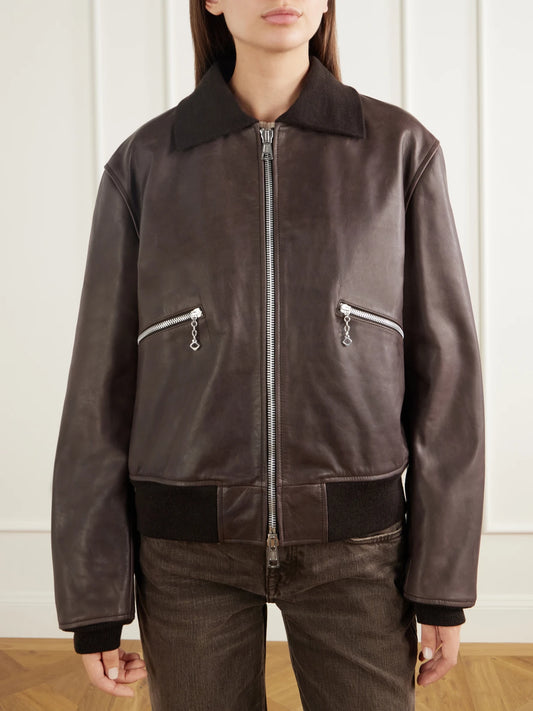Our Legacy Waxed Cotton-trimmed Leather Bomber Jacket