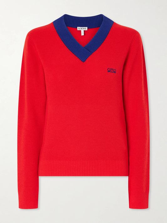 Anagram-embroidered Ribbed-knit Cotton And Wool-blend Sweater