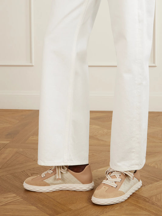 Diamond Light Flex Leather And Raffia Lace-up Sneakers