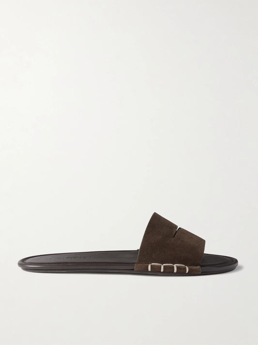 Loafer Whipstitched Suede Slides