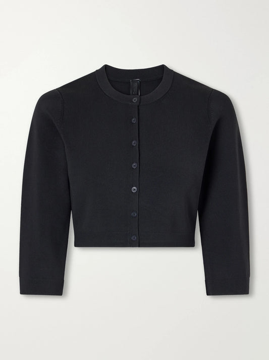 SKIMS Refined Knit Cropped Ribbed Stretch-jersey Cardigan - Obsidian