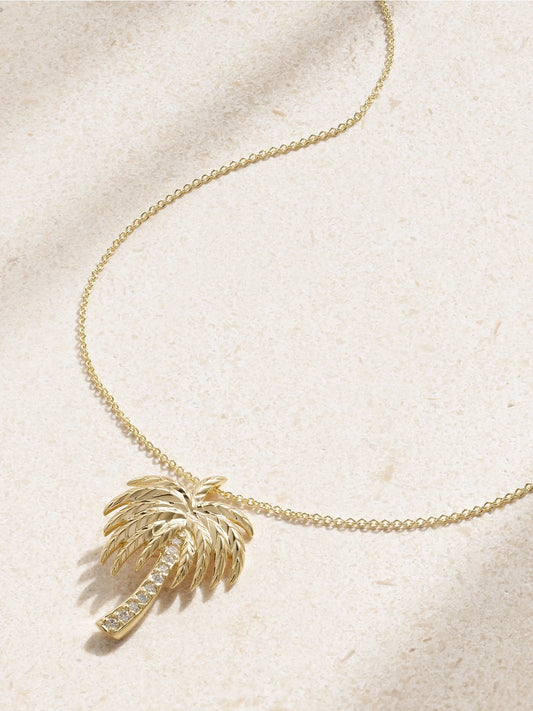 Palm Tree 14-karat Gold Diamond Necklace