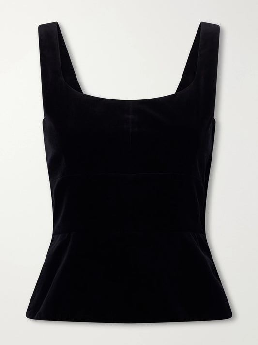 LIBEROWE Peplum Cotton-velvet Bustier Top