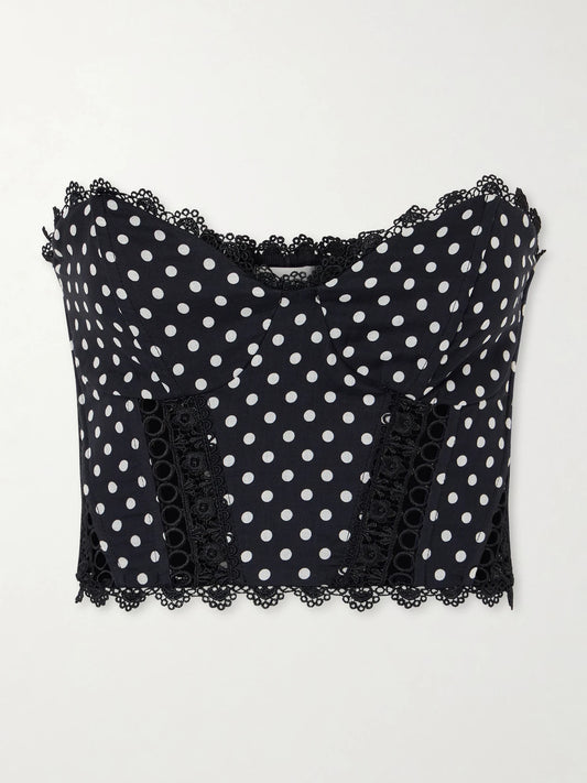 Fiare Cropped Embroidered Polka-dot Cotton-blend Top
