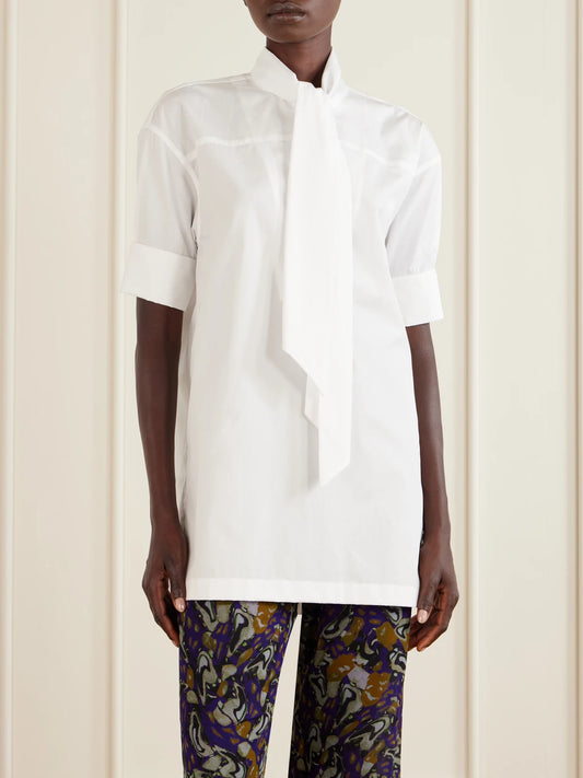 Tie-detailed Cotton-poplin Blouse