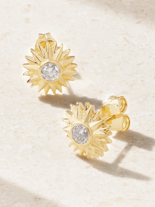 Sunburst 14-karat Gold Diamond Earrings