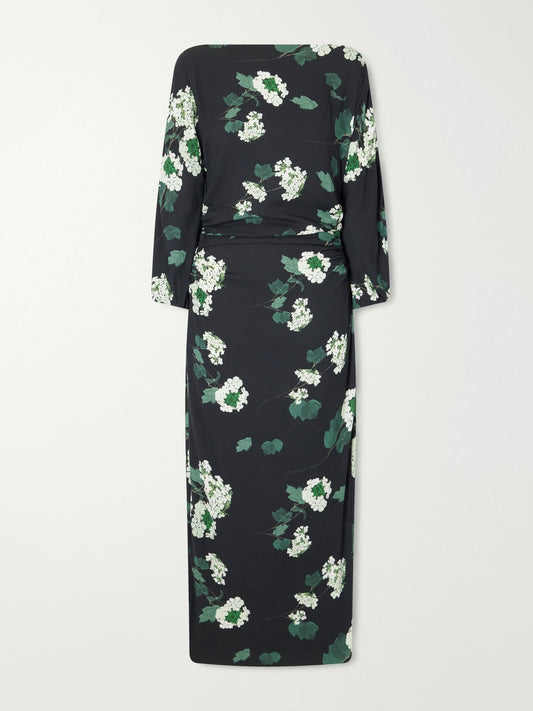 BERNADETTE Ezra Floral-print Ruched Crepe Midi Dress