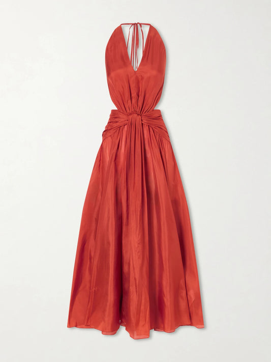 Indra Knotted Silk Halterneck Maxi Dress