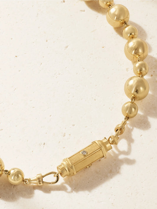 Baby Locket Grain D'or 14-karat Gold Diamond Necklace