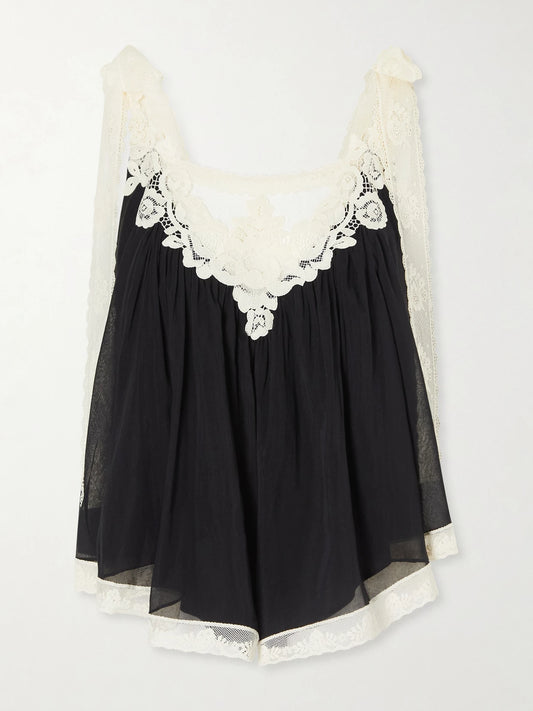 Roselight Lace-trimmed Cotton And Silk-blend Cami Top