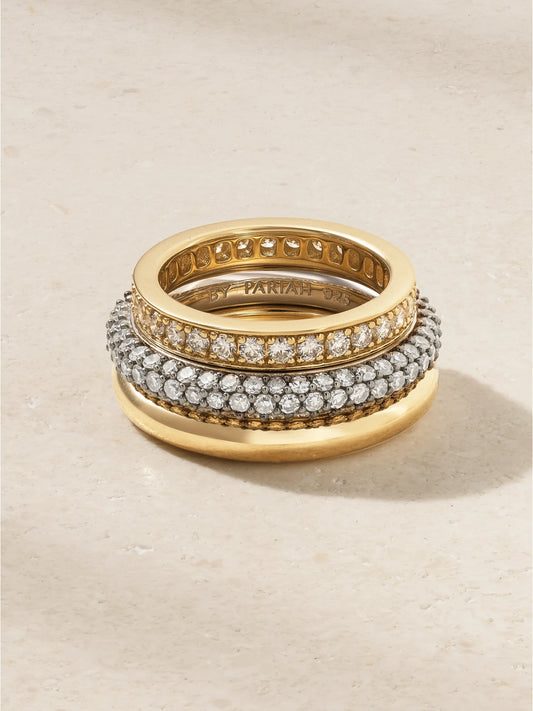 Set Of Three 14-karat Recycled Yellow And White Gold Diamond Rings