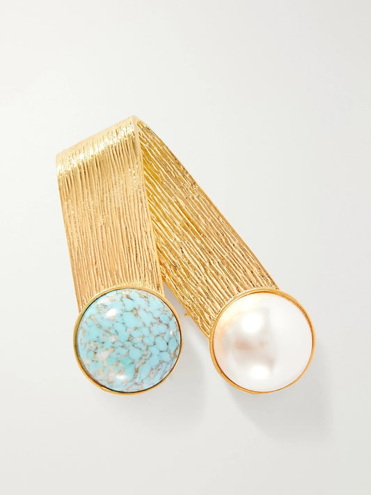 Sonia Petroff Ribbon Embellished Gold-tone Brooch