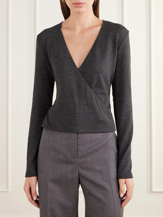 LESET Lauren Cropped Wrap-effect Stretch-jersey T-shirt