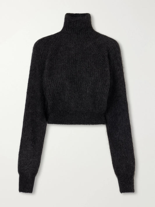 Max Mara Adorno Open-back Cropped Ribbed Mohair-blend Turtleneck Sweater