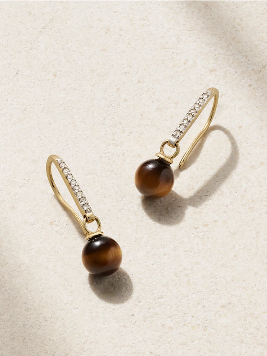14-karat Gold, Tiger's Eye And Diamond Earrings