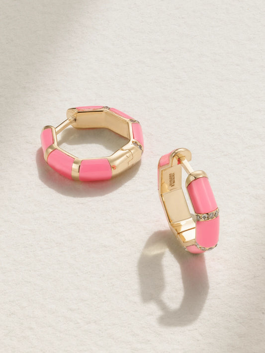 Bamboo 18-karat Gold, Enamel And Diamond Hoop Earrings