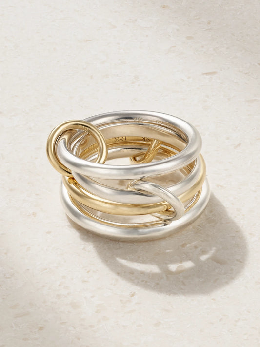 Cancer Set Of Four 18-karat Gold And Sterling Silver Ring