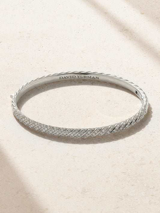 Sculpted Cable 18-karat White Gold Diamond Bangle