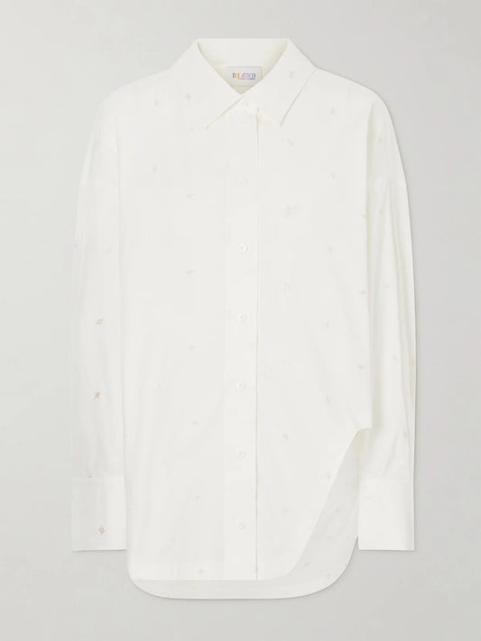 Asymmetric Embroidered Cotton-blend Shirt
