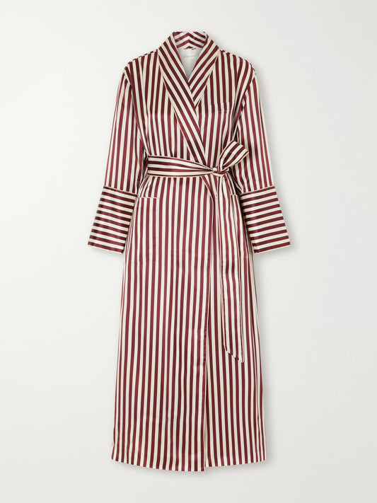 Olivia von Halle Capability Belted Striped Silk-satin Robe