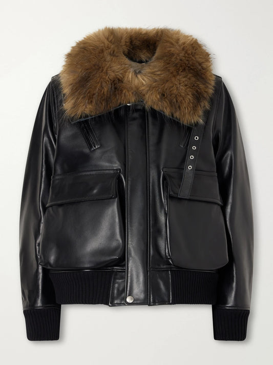 Sacai Plush-trimmed Leather Jacket