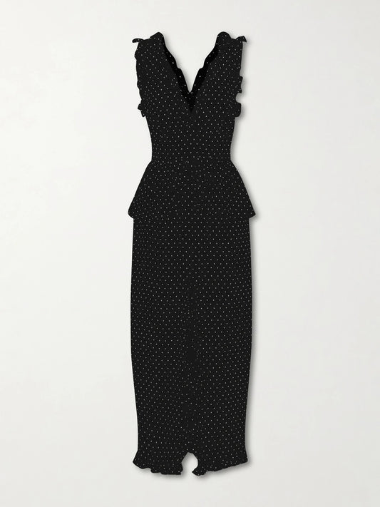 Bow-embellished Polka-dot Silk Midi Dress