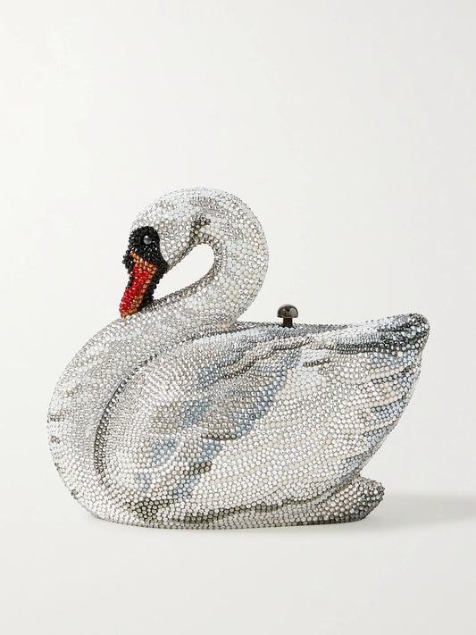 Judith Leiber Couture Swan Odette Crystal-embellished Silver-tone Clutch