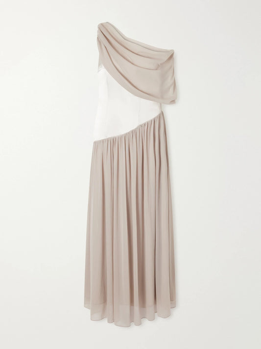 Abadia Gwyneth Asymmetric Draped Satin-trimmed Gerogette Gown