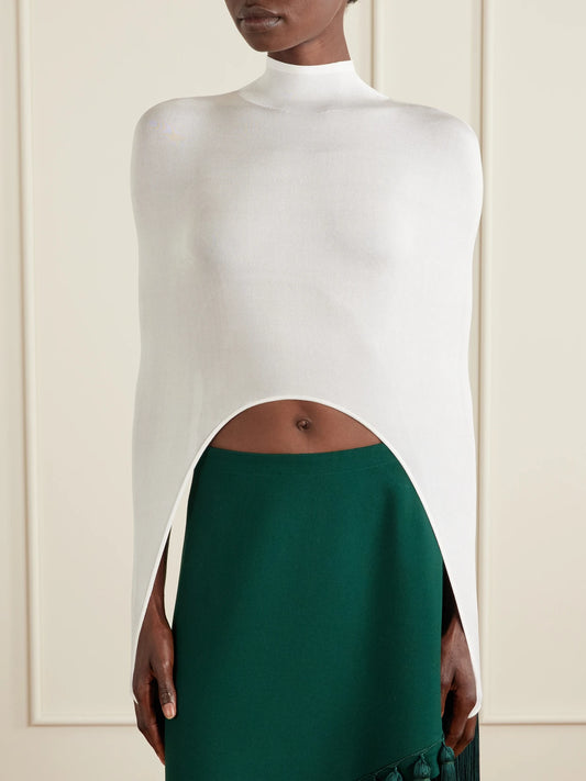 Cropped Turtleneck Silk-blend Top