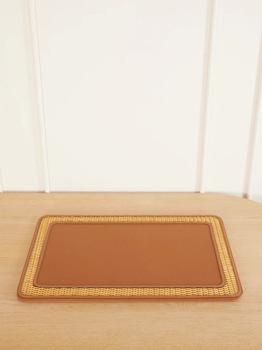 Bailey Rattan-trimmed Leather Desk Blotter