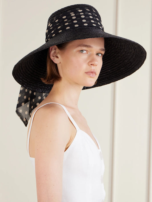 Mirabel Chiffon-trimmed Straw Sunhat