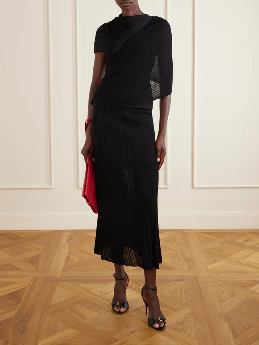 Plissé-crepe Midi Skirt