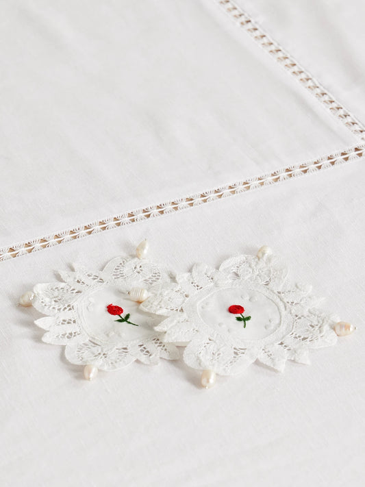 Set Of Two Pearl-embellished Embroidered Cotton-lace Coasters