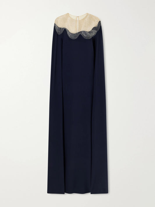 Oscar de la Renta Embellished Stretch-silk Georgette Gown