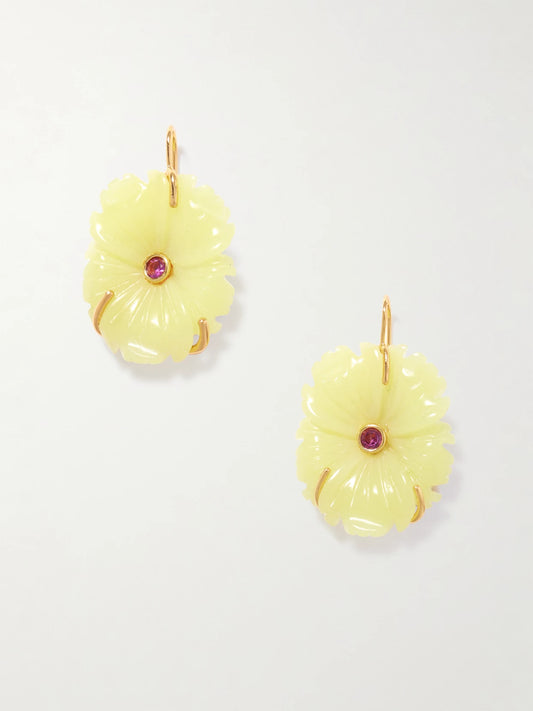 New Bloom Gold-plated, Jade And Rhodolite Earrings