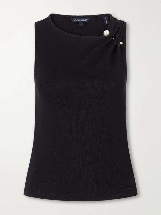 Veronica Beard Deylin Embellished Ribbed Stretch-cotton Tank