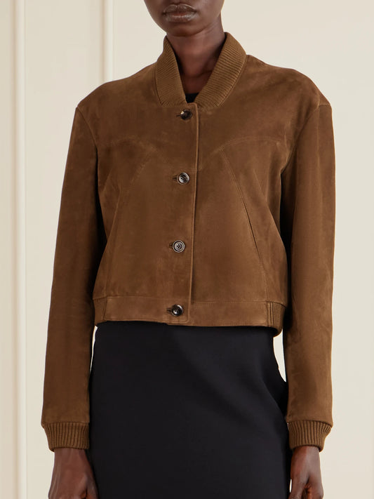 Cropped Suede Bomber Jacket
