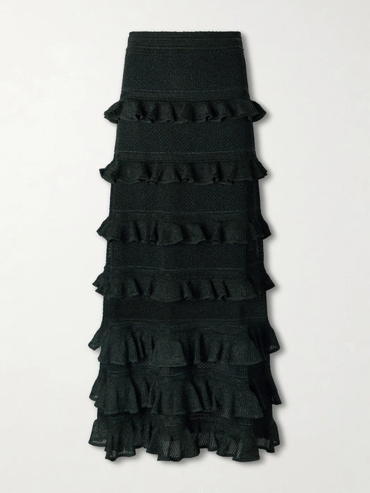 Zimmermann Valiant Ruffled Knitted Midi Skirt