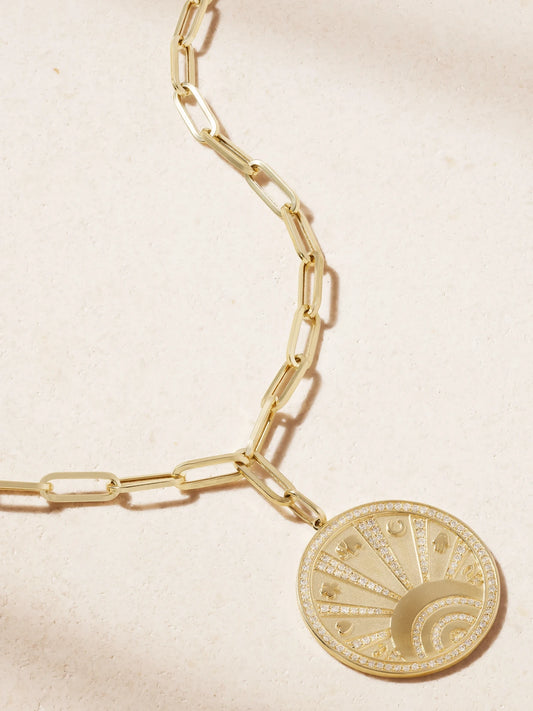 Evil Eye Luck Coin 14-karat Gold Diamond Necklace