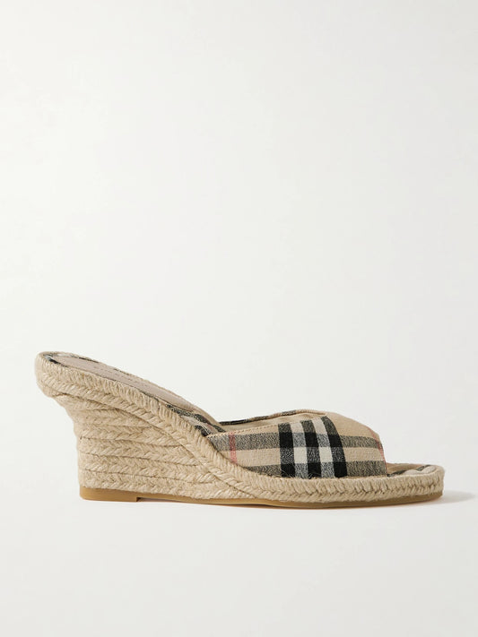 Checked Canvas-jacquard Espadrille Wedge Mules
