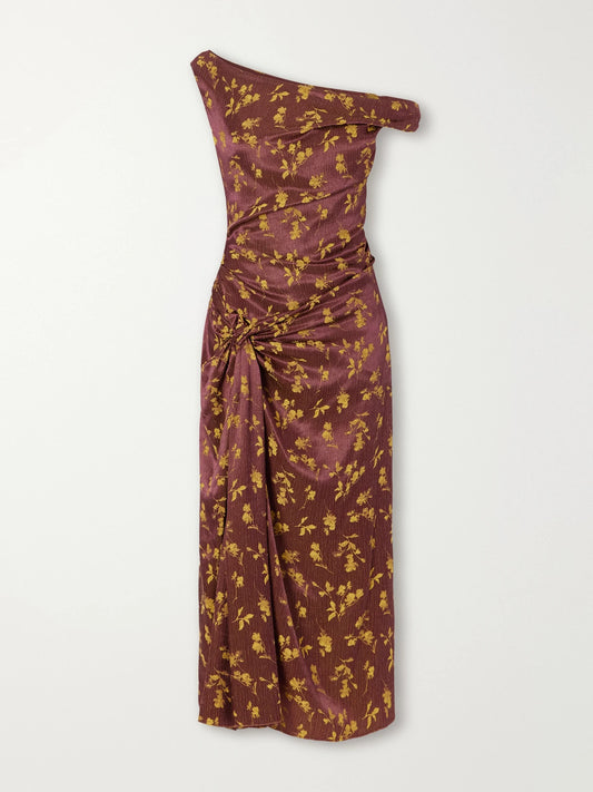 Dries Van Noten Floral-jacquard Knot-detail Satin Midi Dress