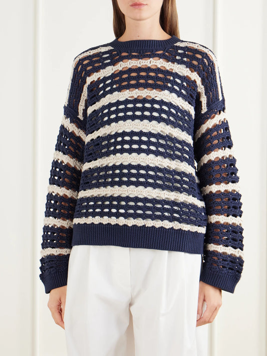 Brunello Cucinelli Striped Open-knit Cotton Sweater