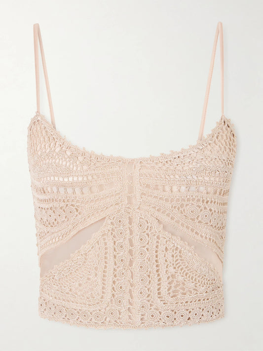 Ulla Johnson Mollie Crochet-knit And Tulle Top