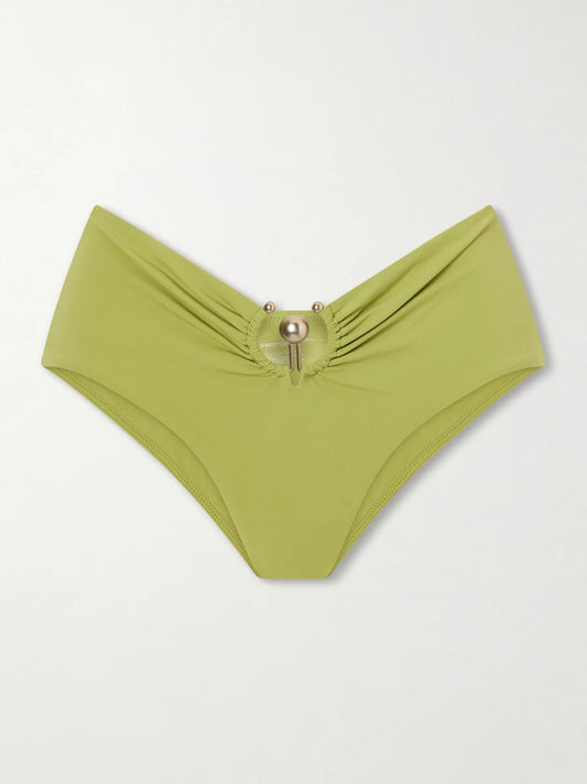 Ruched Orbit Embellished Bikini Bottoms