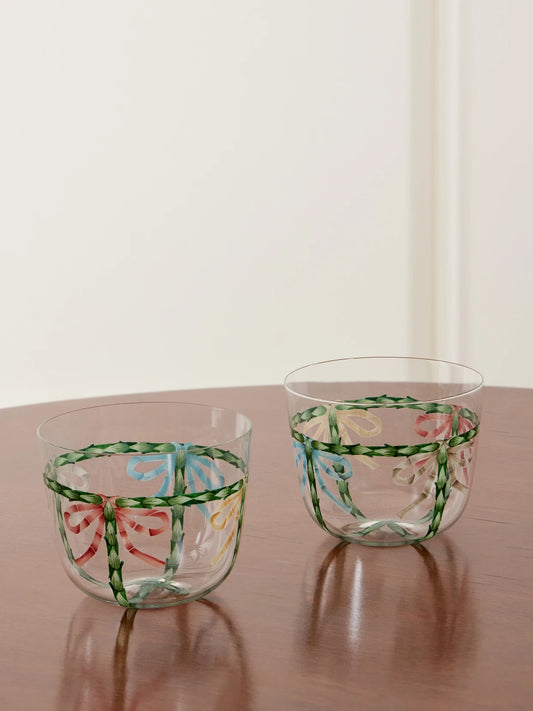 + Gohar World Alpha Bow Set Of Two Painted Crystal Glass Tumblers
