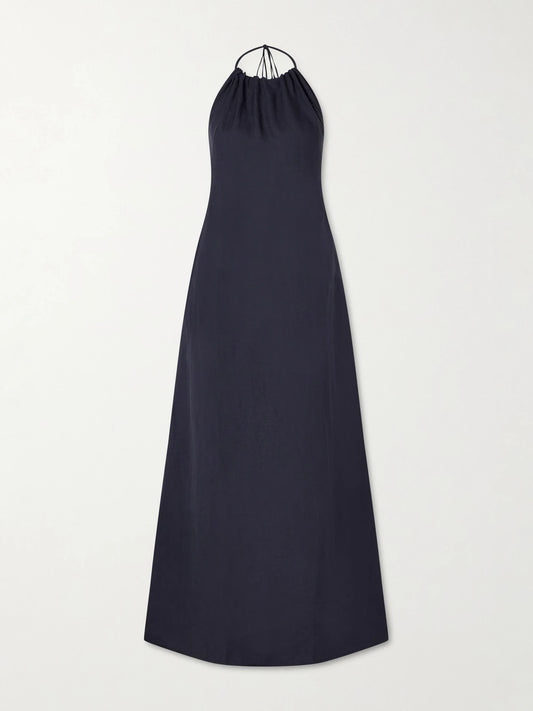 Lelia Open-back Linen-voile Halterneck Maxi Dress