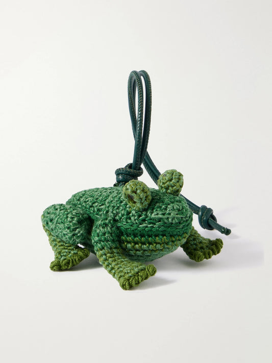 Frog Crocheted Cotton And Leather Bag Charm