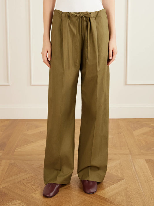 Pleated Cotton-poplin Straight-leg Pants