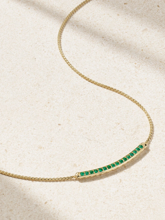 Petite Pavé 18-karat Gold Emerald Necklace